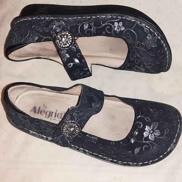 Alegria Mary Jane, Womens Shoes Size 38, Black Leather suede, jewel velcro strap - Picture 3 of 7